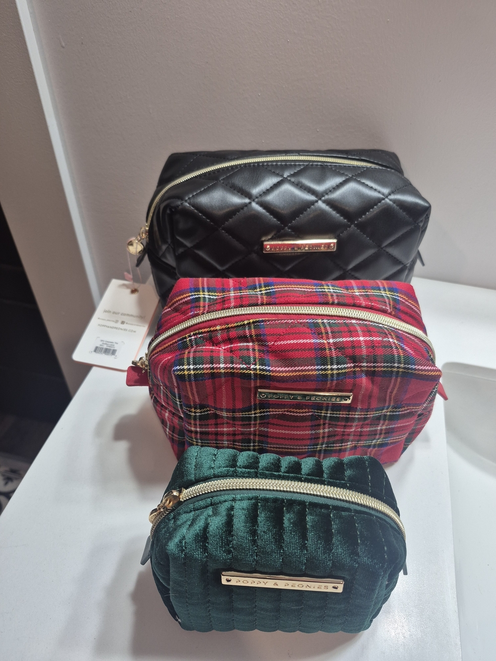 Poppy & Peonies 3 Pce Cosmetic Trio Quilted Lamb